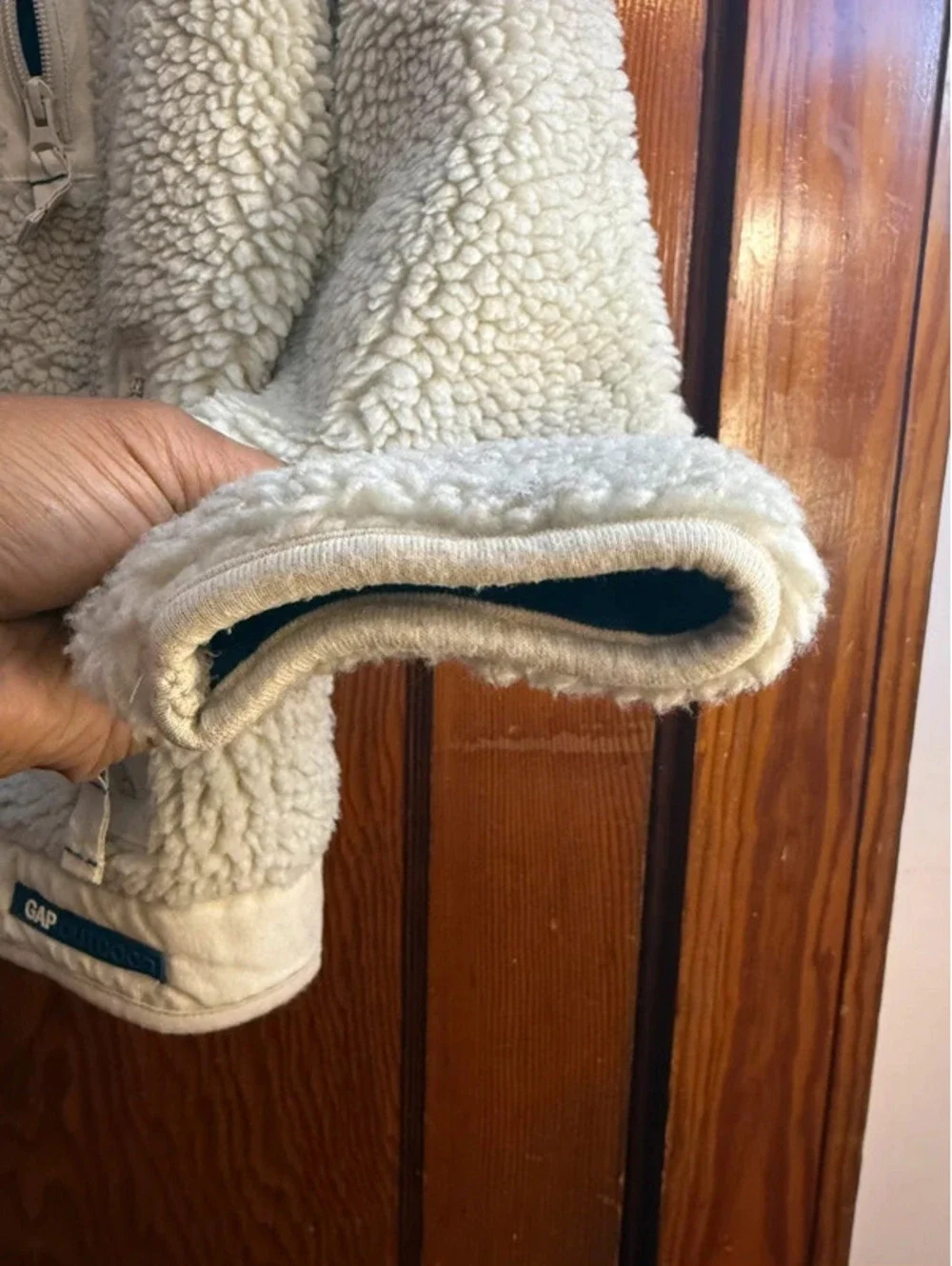 Gap Kids Outdoor Sherpa Fleece Jacket Small Cream Blue Full Zip